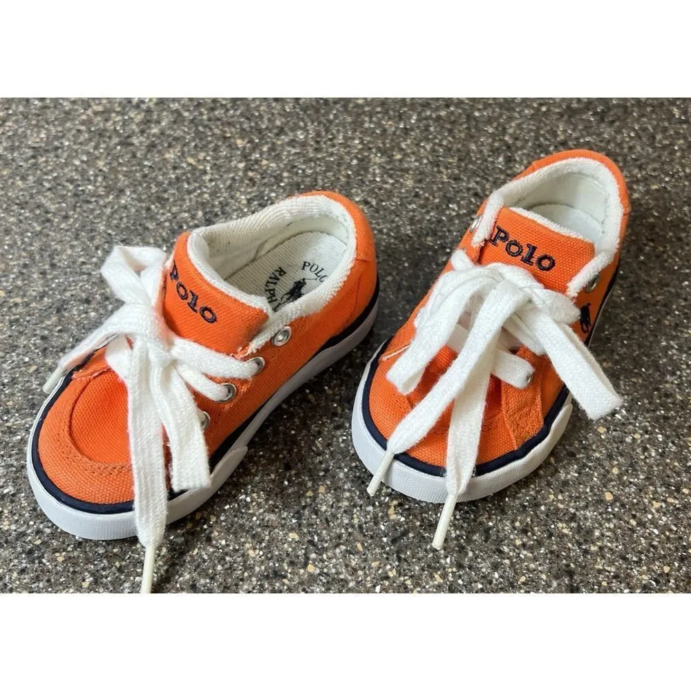 Polo by Ralph Lauren Kids Toddler Size 6 Orange Canvas Sneaker Lace Up Low Shoes